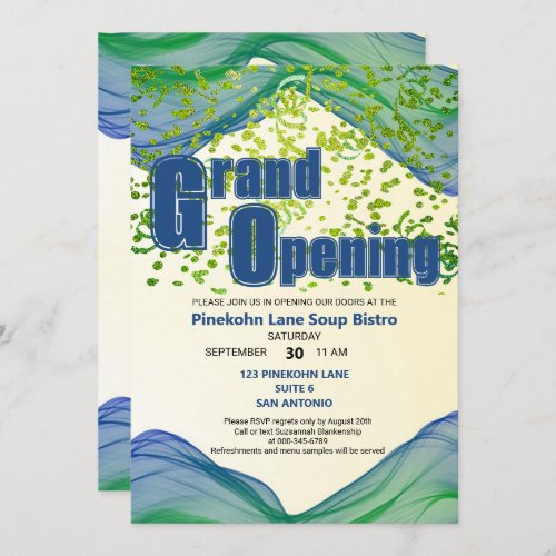 Grand Opening Blue Green Border Waves  Invitation