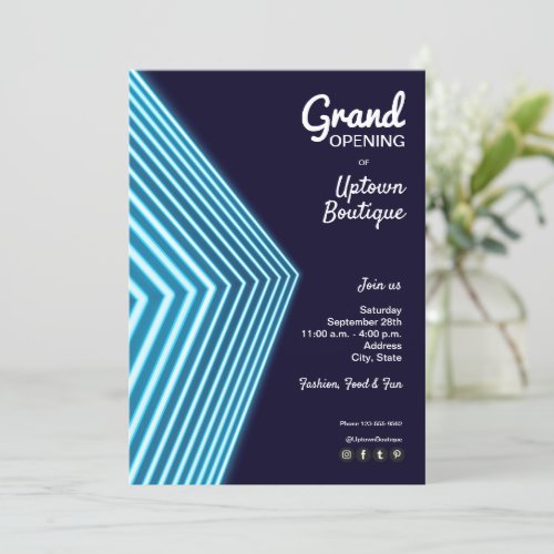Grand Opening Blue Neon Invitations