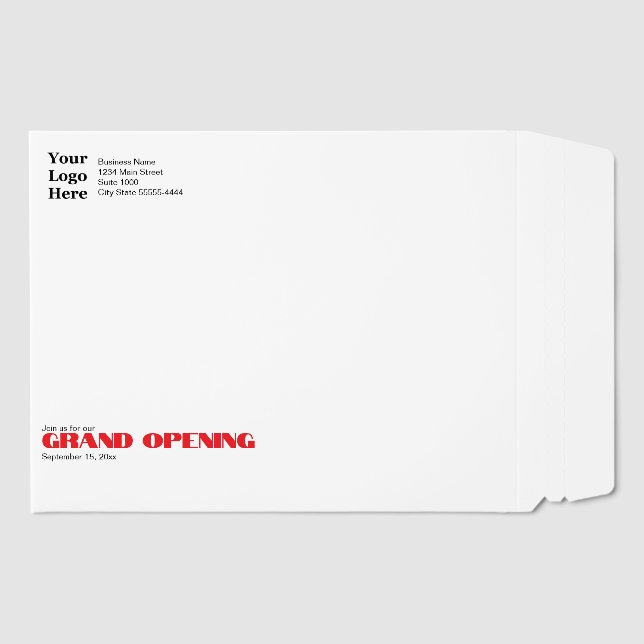Grand Opening Business Logo Name Return Address Envelope Mailers (Front)