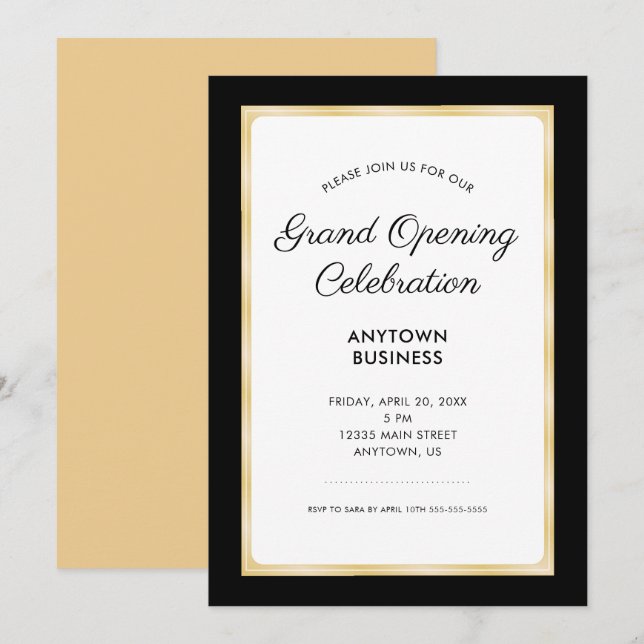 Grand Opening Celebration | Blackl and Gold Invitation (Front/Back)