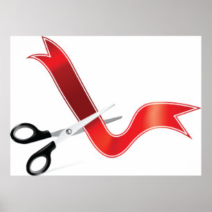 Grand Opening Celebration Scissors Cutting Ribbon  Poster