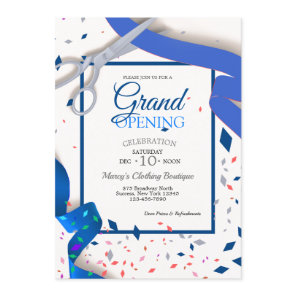 Grand Opening Event Blue Ribbon (Open Back) Invitation