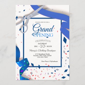 Grand Opening Event Blue Ribbon (open Back) Invitation by CottonLamb at Zazzle