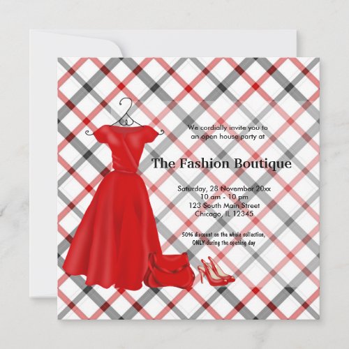 Grand Opening Fashion business Red Invitation