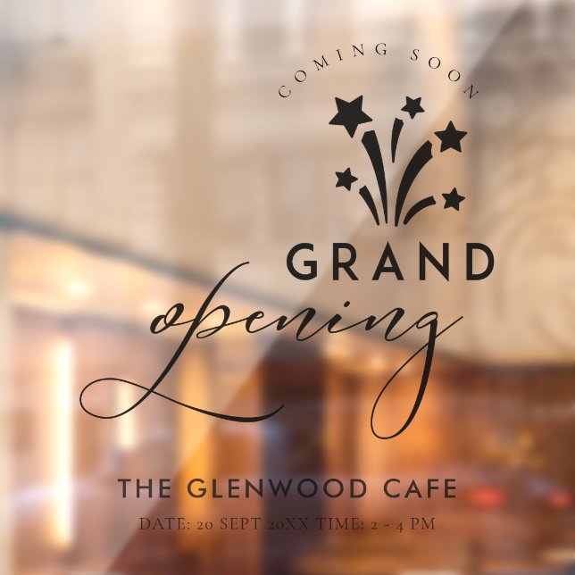 Grand Opening Firework Star Black Coming Soon Window Cling (Sheet 2)