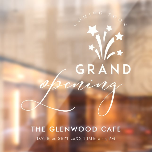 Grand Opening Firework Star White Coming Soon Window Cling (Sheet 2)