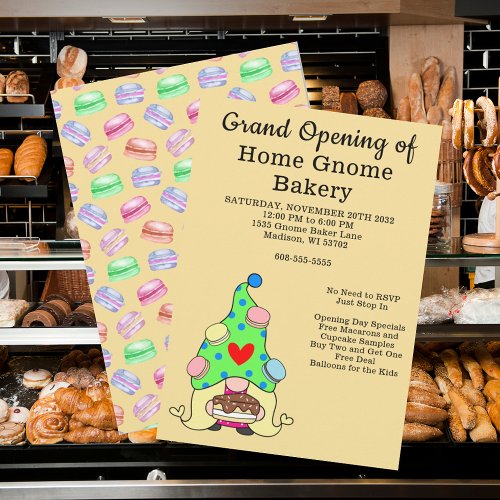 Grand Opening Gnome Bakery Pastry Cakes Treats Invitation
