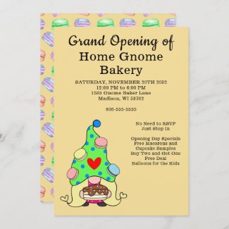 Grand Opening Gnome Bakery Pastry Cakes Treats Invitation