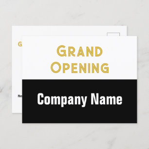 Grand Opening Gold Black and White Company Name Postcard