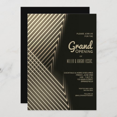 Grand Opening Gold Neon Lights Invitations