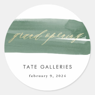 Grand Opening Green Ribbon Classic Round Sticker