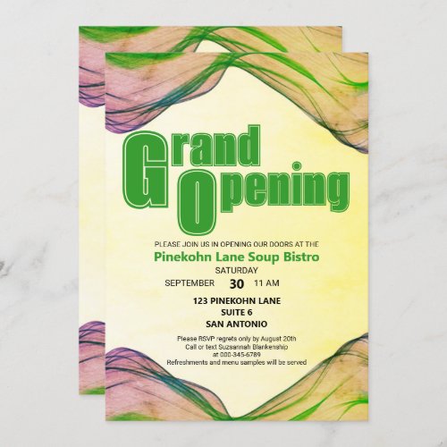 Grand Opening Green Yellow Watercolor Border Wave  Invitation