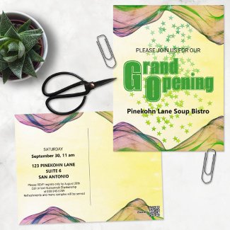 Grand Opening Green Yellow Watercolor Wave Stars