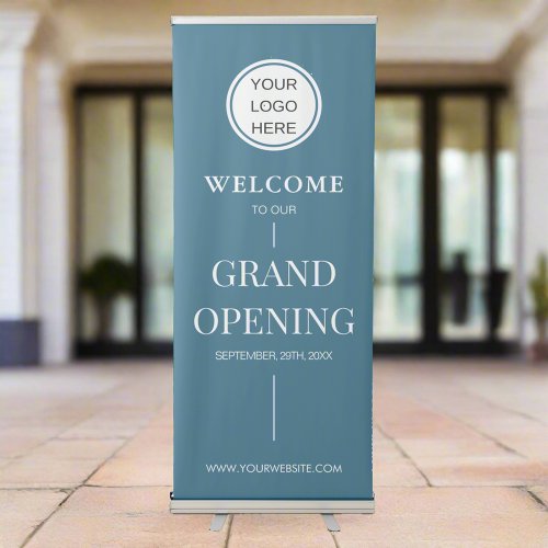 Grand Opening l Business Company Logo Text Blue  Retractable Banner