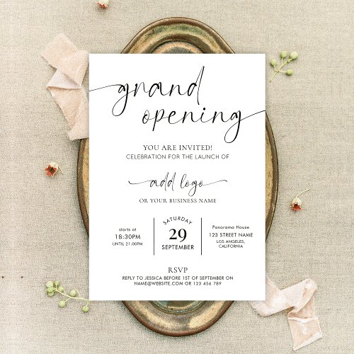 Grand Opening Logo Minimalist Black  White Invitation