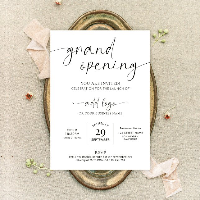 Grand Opening Logo Minimalist Black & White Invitation (Creator Uploaded)