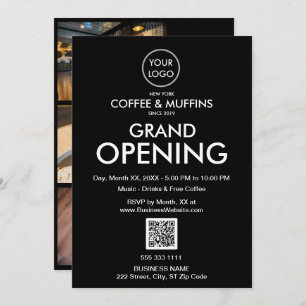 Grand Opening Modern Black Business Logo QR Code Invitation