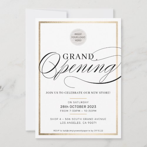 GRAND OPENING modern business logo event black Invitation