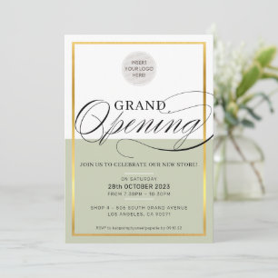GRAND OPENING modern business logo sage green gold Invitation