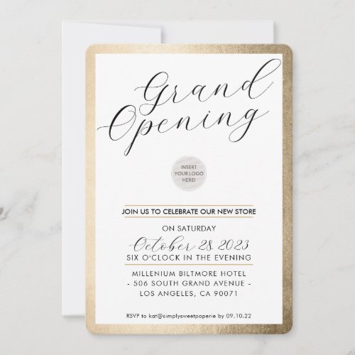 GRAND OPENING modern calligraphy business gold Invitation