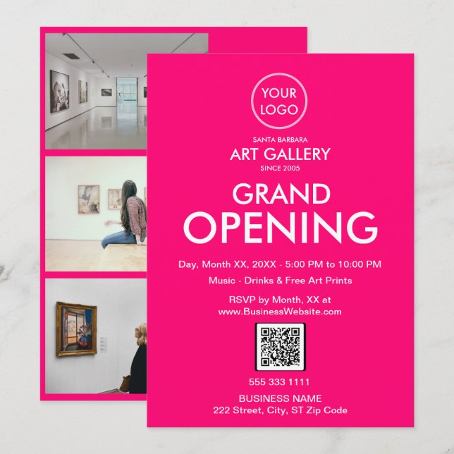 Grand Opening Modern Magenta Business Logo QR Code Invitation (Front/Back)