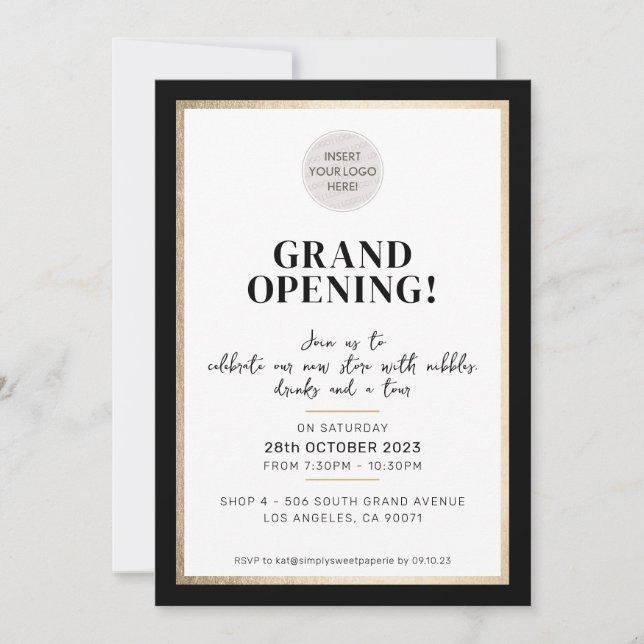 GRAND OPENING modern minimal logo store black Invitation (Front)