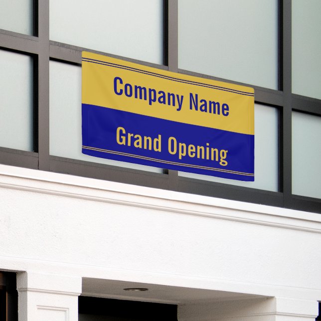 Grand Opening Navy Blue and Gold Company Name  Banner (Outside Building)