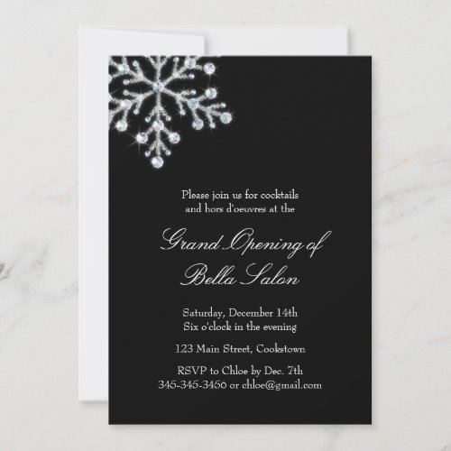 Grand Opening Offset Crystal Snowflake black Invitation