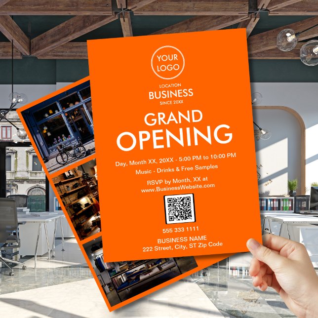 Grand Opening Orange Business Logo QR Invitation  (Creator Uploaded)
