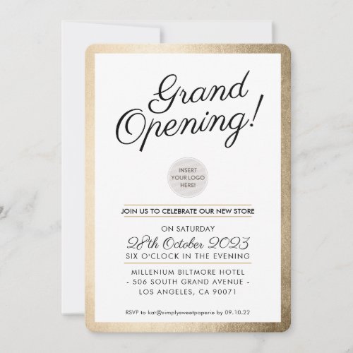 GRAND OPENING PARTY modern business gold Invitation