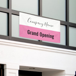 Grand Opening Pink Black White Company Name Script Banner