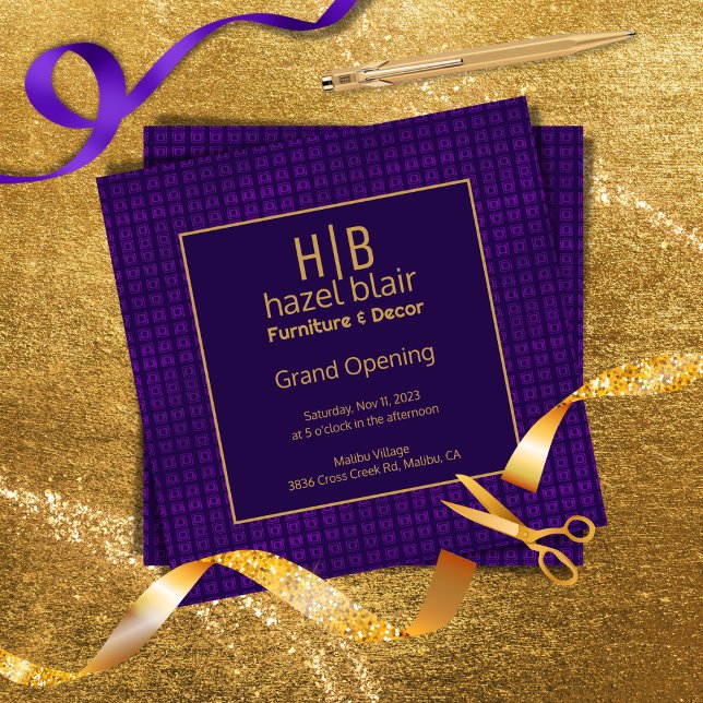 Grand Opening Purple and Gold Monogrammed Business Invitation (Creator Uploaded)