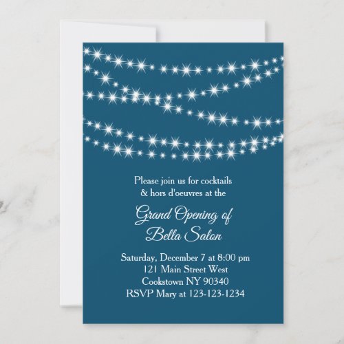 Grand Opening Twinkle Lights blue Invitation