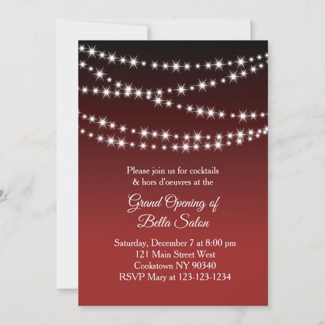 Grand Opening Twinkle Lights dark red Invitation (Front)