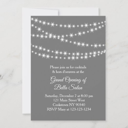 Grand Opening Twinkle Lights grey Invitation