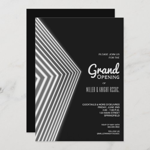 Grand Opening White Neon Invitations