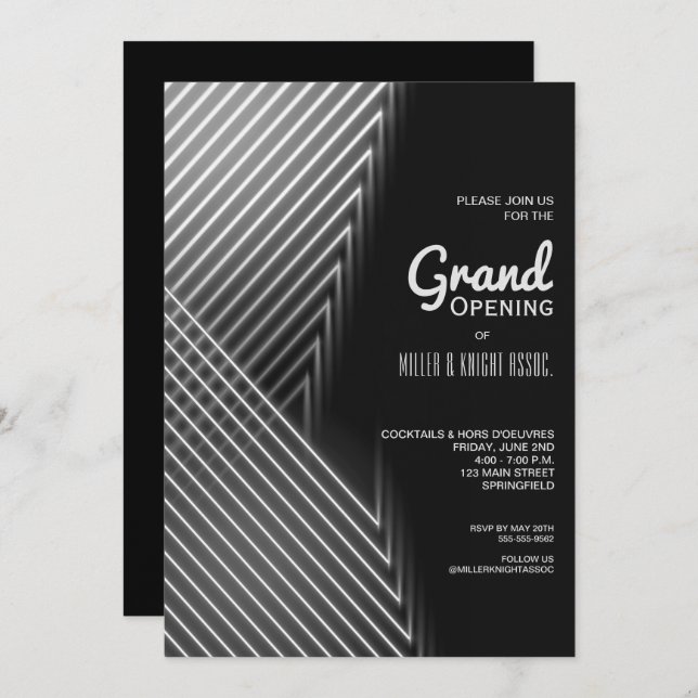 Grand Opening White Neon Lights Invitations (Front/Back)