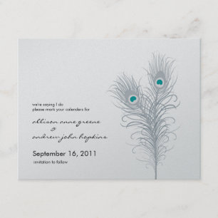 Grand Peacock Metallic Silver/Teal Save the Date