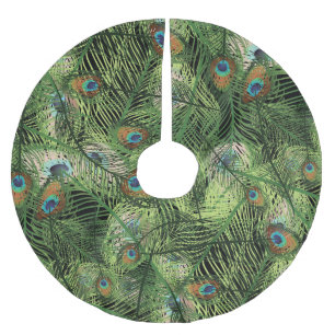 Grand Peacock Plumage Pattern Brushed Polyester Tree Skirt
