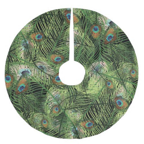 Grand Peacock Plumage Pattern Brushed Polyester Tree Skirt