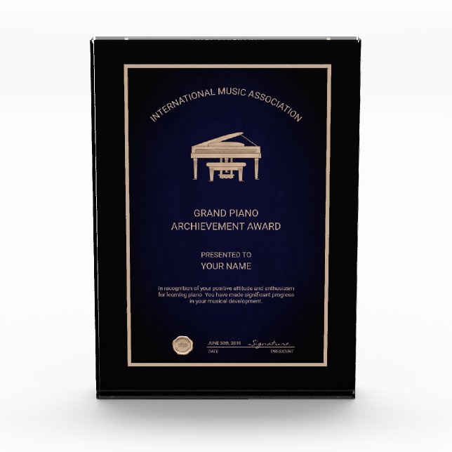 Grand Piano Acrylic Award (Front)