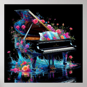 Grand Piano Adorned with Artistic Floral Poster