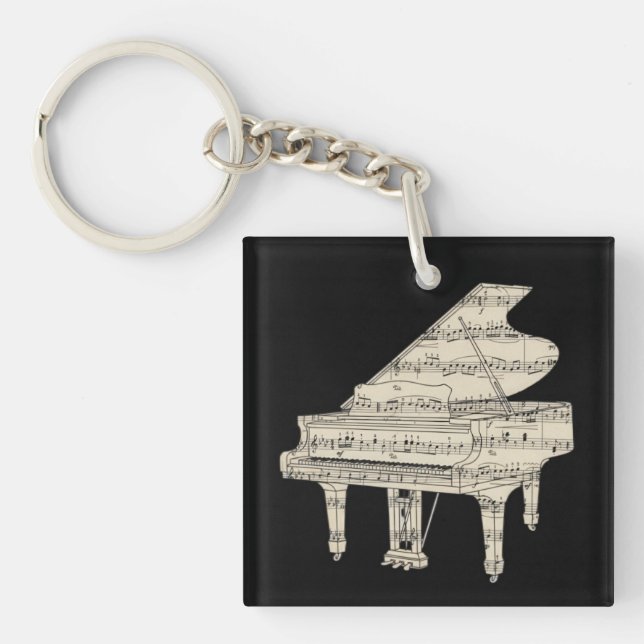 Grand Piano and Music Notes  Keychain (Front)