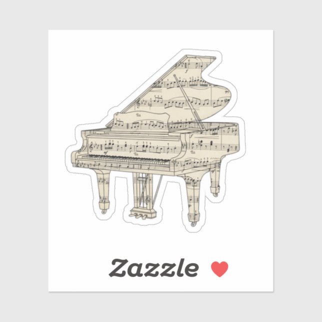 Grand Piano and Music Notes Sticker (Sheet)