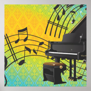 Grand piano cartoon print