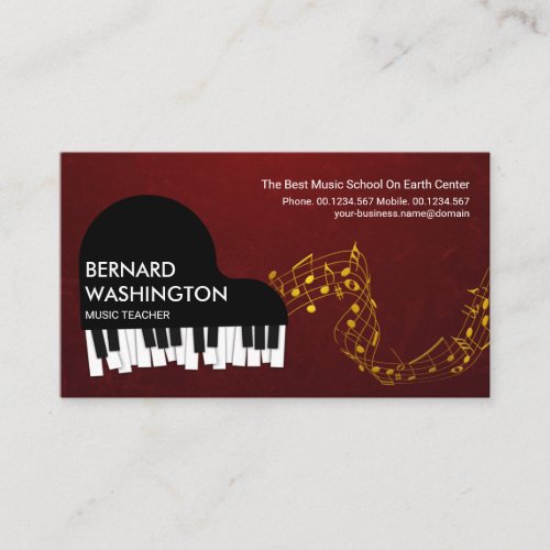 Grand Piano Gold Music Notes Pianist Business Card