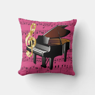 Grand Piano Gold Treble Clef Fuchsia Sheet Music Throw Pillow