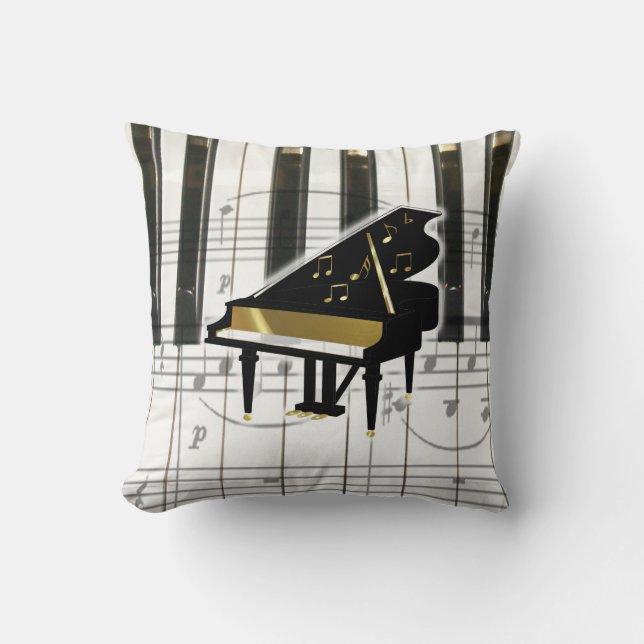 Grand Piano Keyboard and Notes Throw Pillow (Front)