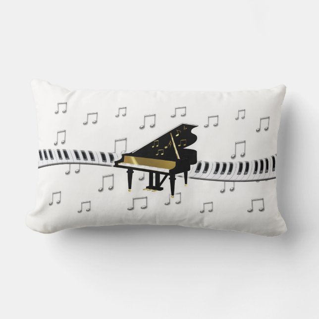 Grand Piano Keyboard Music Notes Lumbar Pillow (Front)