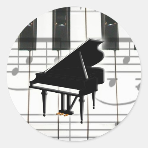 Grand Piano Keyboard  Notes Classic Round Sticker